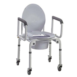 Image of Steel Drop-Arm Wheeled Commode with Padded Arms 2