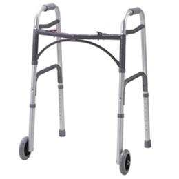 Image of Deluxe Folding Walker, Two Button with Wheels 2