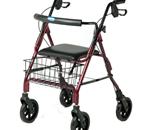 Four-Wheel Rollator - Economy Rollator Red with Hand Brakes and Curved Backrest 915364