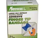 Blue Metallic, Finger Tip Bandages, Adhesive, 2&quot;, 50/Box - Ideal for use in the food service industry. The brilliant blue c