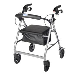 Drive Medical :: Rollator 4-Wheel with Pouch & Padded Seat Silver - Drive