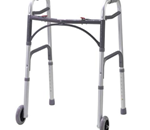 Deluxe Folding Walker, Two Button with Wheels - Easy push-button mechanisms may be operated by fingers, palms or
