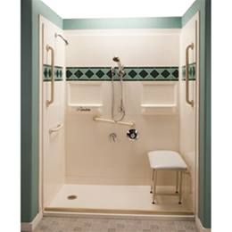 Image of Five piece 60” x 30” barrier free shower with 1.75 inch threshold - Diamond Tile 2