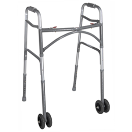 Bariatric Aluminum Folding Walker, Two Button with Heavy-Duty Wheels