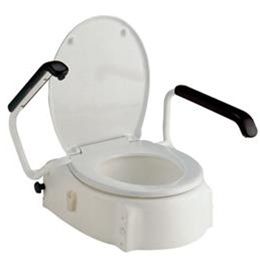 Elongated Raised Toilet Seat With Lid and Armrests - Height Adjustable