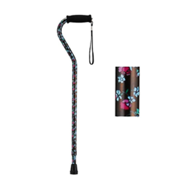 Offset Cane with Strap - Black with Flowers