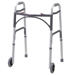 Deluxe Folding Walker, Two Button with Wheels