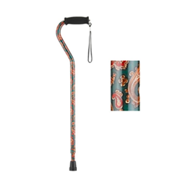 Nova Medical Products :: Offset Cane with Strap - Green Paisley