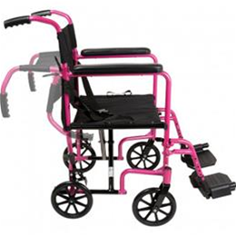 Aluminum Transport Chair with Footrests - Pink