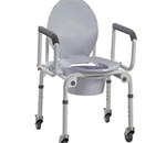 Steel Drop-Arm Wheeled Commode with Padded Arms - 
    Easy-to-release arm mechanism allows for safe late