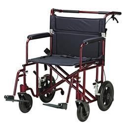 Transport Chair 22 Bariatric Red w/12 Rear Flat Free Wheels